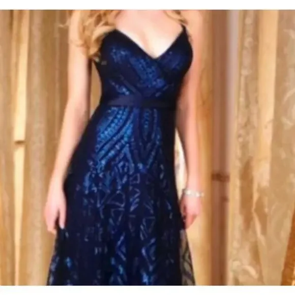 Angelina Faccenda Blue Sequence Geo Print Maxi Strappy Sz 10 - Picture 9 of 10